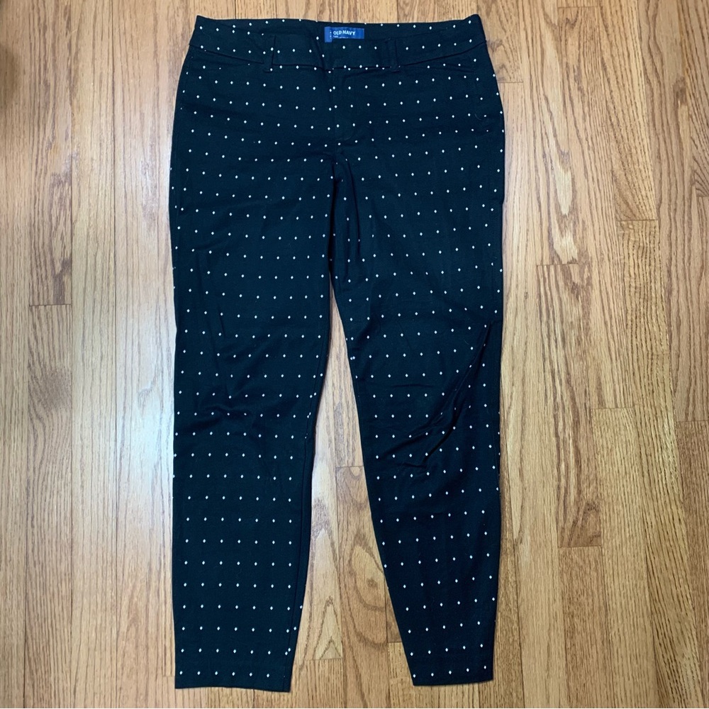 Old Navy Pixie Pant Size 8 Black White Polka Dot Mid Rise Slim Leg VGUC